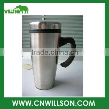 Office Double wall stainless steel tea cup with lid & handle/thermos coffee cup