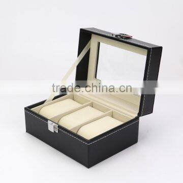 3 Slots Popular Black Pu Leather Mens Watch Case Wristwatch Box Packaging Watch Box