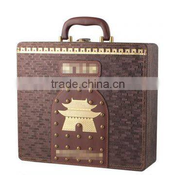 Chinese factories wholesale custom luxury leather champagne wine box, deep coffee color gift box