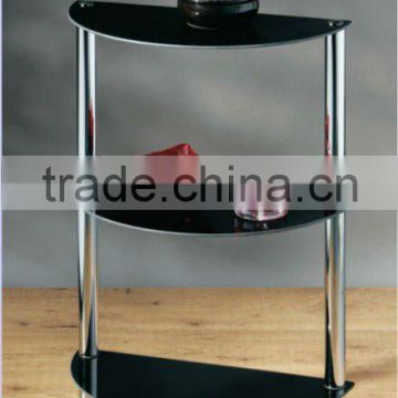 3 Tier Black Glass Chrome and Steel Frame Half Moon Table Shelf Unit