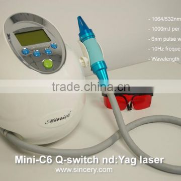 Q Switched Laser Machine C6 High Energy Nd YAG Laser Laser Tattoo Removal Equipment Tattoo Removal Machine Vascular Tumours Treatment