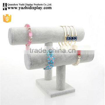 Jewellery Store Practical Wood Tabletop 2-Layer Commercial Bracelet Watch Display Velvet Jewelry Stand