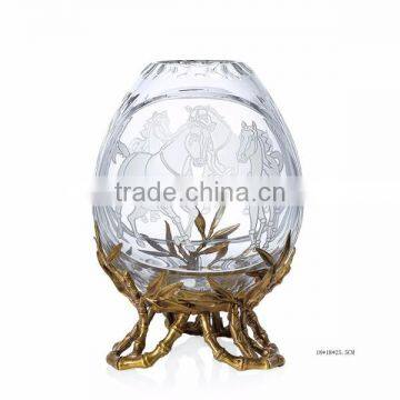 Ornamental Crystal Compote With Wave Edge, Unique Crystal Fruit Bowl Inlaid Bronze Casting Conch & Flower Vine Edge photo-3