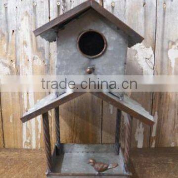 Antique Galvenized Metal Garden Bird House photo-2
