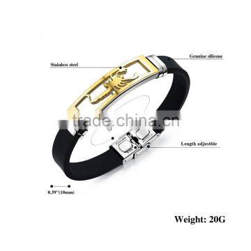 Silicone Man Bracelets Fashion Stainless Steel Scorpion Design Length Adjustable Cool Men Jewelry Bangles photo-2