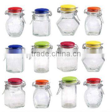 airtight small glass jar with ceramic lid with clip and mat, glass storage jar