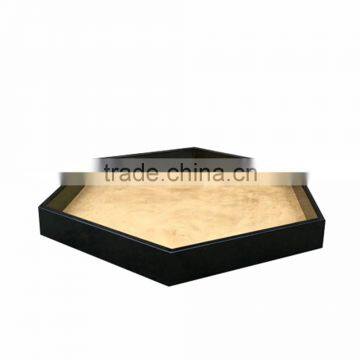 Hexagon Lacquer Tray With Golden Silver Leaf Bottom photo-3
