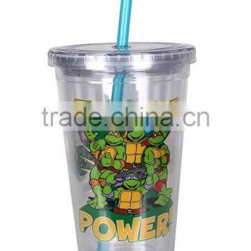 16OZ LED Light Double Wall BPA Free Plastic Tumbler With Straw photo-2