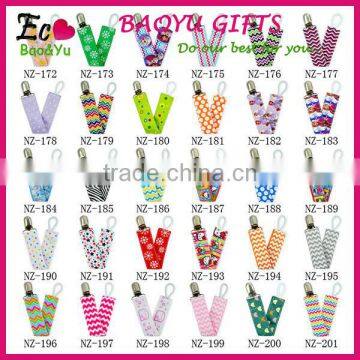 Wholesale Soother Baby Pacifier Chain Clip Ribbon Printed Pacifier Clip Baby, High Quality Pacifier Clip Holder