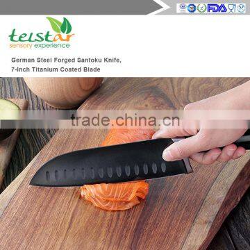 German Steel Forged Santoku Knife, 7-Inch Titanium Coated Blade photo-4