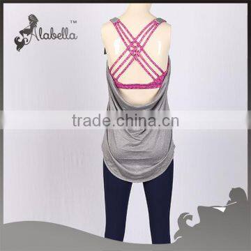 Singlet with contrast sports bra melange polyester spandex for women