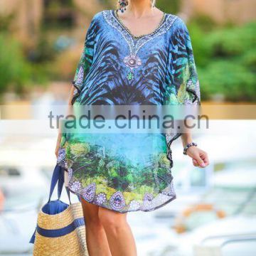 Georgette digital print crystal embellished kaftan CAFTAN tunic poncho blouse