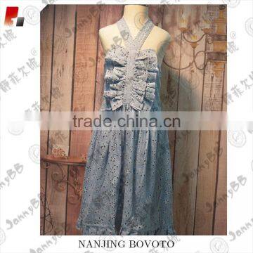 wholesale boutiques summer eyelet sleeveless long dress girls blue backless dress