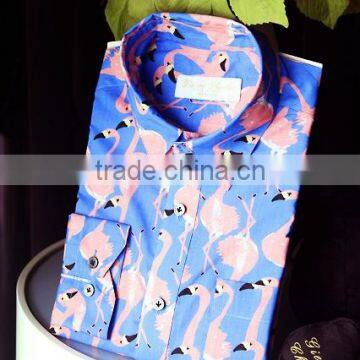 2017 new summer mens long sleeve printing stitching 100% cotton casual flower shirt