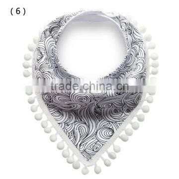 S17222A High Quality Cute Cotton Bandana Baby Bibs With Mini Pom-Pom photo-4