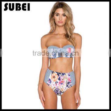 The new split swimsuit bikini split waist tight young girl sexy gather swimsuit