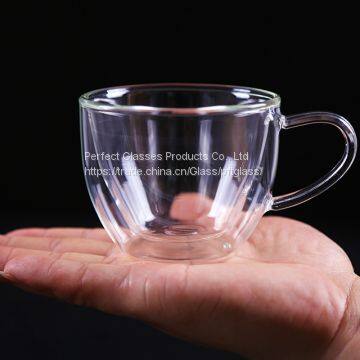 Best Sall Pure Hand Made Small Double Walled Cappuccino Coffee Glass Cup Glass Chocolate &Tea Cup With Saucer photo-4
