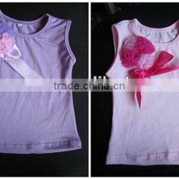 High quality kids adorable solid 100%cotton tank top with roseates summer cotton party petti tops