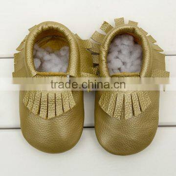 Wholesale tassels kids leather shoes, metallic gold leather baby moccasins M5091701