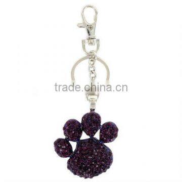 Charm Elegant Purple Crystal Setting 5.5inches Long Paw Print Key Ring Chain