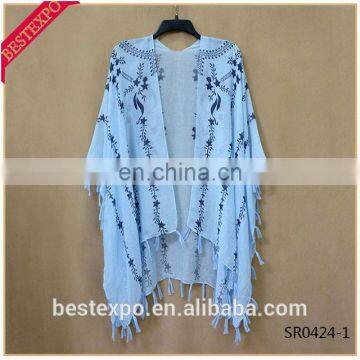 wholesale fancy blue fringe scarf shawl blouse kimono hand embroidery designs ladies tops