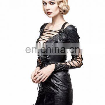 Punk Rave Gothic Fetish Black Slim Synthetic Leather Dress With Deep V-cuts Q-312 photo-4