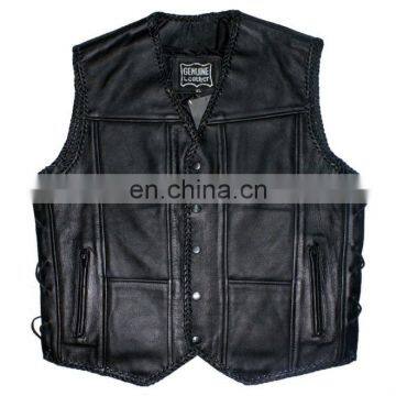 HMB-5090A BLACK LEATHER JACKET COAT BRAIDS STYLE VEST COATS ON SALE