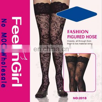 Fashion Black Lace Stocking With Print Support Stockings