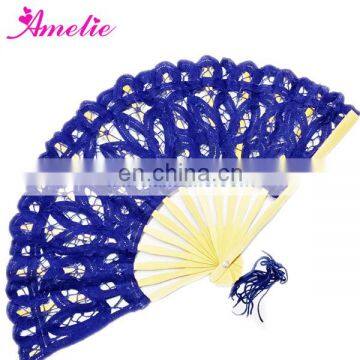 20cm Navy cotton battenburg lace hand fan