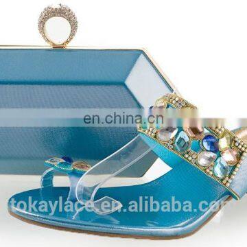 2015 Blue Italian ladies shoes and matching bags with shining stone