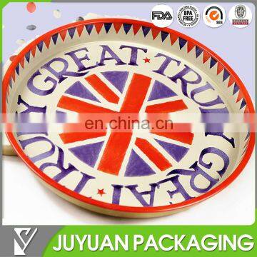 Round metal tin serving tray with anti-slip surface and custom printing