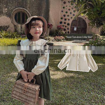6663/Ruffle Long Sleeve Sweet Girls Shirt Cotton Spring Autumn Newest Graceful Kids Top
