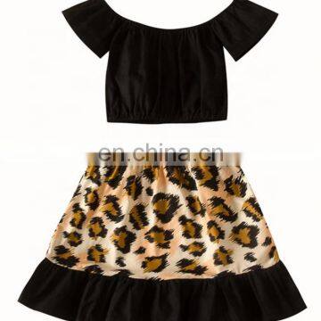 2020 Girls skirt suit children European and American fashion new short-sleeved leopard print