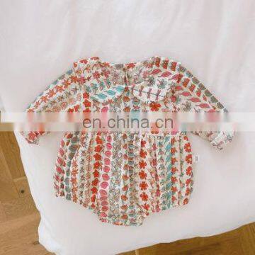 Baby doll collar full version of small flowers ethnic style long-sleeved romper