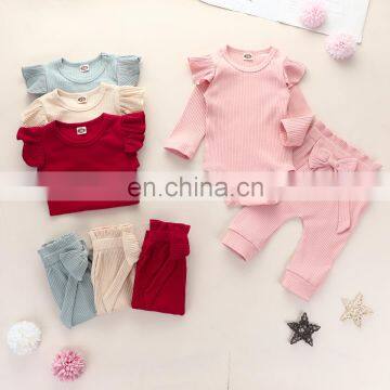 Newborn Infant Baby Ribbed Bodysuit Outfit Girl Boy Long Sleeve Two-Pieces Outfits Spring Autumn Romper Pant Clothing Set photo-2