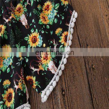 Baby Infant Clothing Set Kids Summer Clothes Deer Cow Ruffles Tops T-shirt Sunflower Tassel Shorts Toddler Outfit photo-6