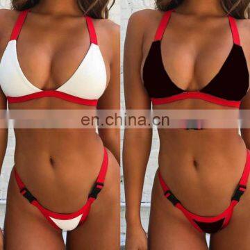 Sexy Black High Waist Bikini Women Buckle Swimsuit Push Up Swimwear 2018 Bandeau Brazilian Bikini Set Bathing Suit