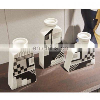 Nordic Geometrical Pattern Decal Porcelain Luxury Modern Decorative Flower Ceramic Vase photo-2
