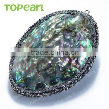 Topearl Jewelry New Design Abalone Shell Pendant Rhinestones Clay Pave Neck Pendant SPD01 photo-4