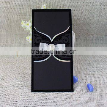 2016 Stylish Nice Luxury Unique Black Flocking Wedding Invitation Card photo-5
