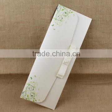 Wholesale Green Ribbon Indian Pocket Wedding Invitation Card