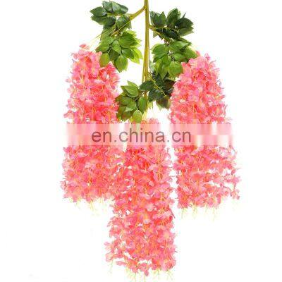 Amazon Custom Silk Vine 12 Colors 110 Cm Long Artificial Wisteria Flower Plastic Wall Hanging Rattan For Wedding Decoration