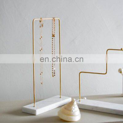High Quality Bar Metal Marble Jewelry Stand Organizer Keychain Earring Necklace Stone Retail Display Rack photo-3