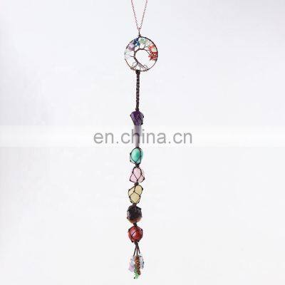 Natural Crystal Gemstone Car Accessories Amethyst Pendants Semi-Precious Crafts 7 Chakras Stones Healing Crystals Tree of Life photo-2