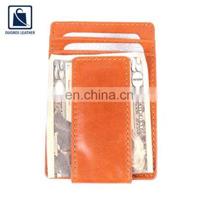 Leading Supplier of Magnet Closure Closure Type Fashion Style Polyester Lining Genuine Leather Money Clip Wallet for Men