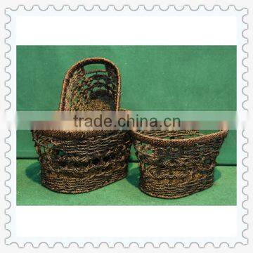 oval-shape seagrass weaving covered baskets for storage