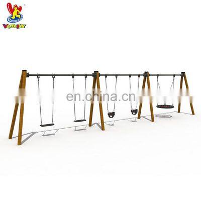 Kindergarten Outdoor Playground Wooden Swing Unit Playsets for Children