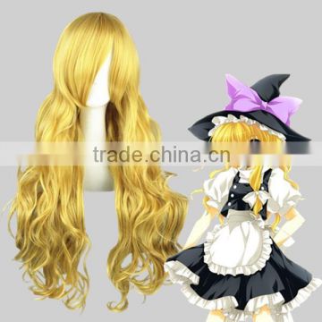 High Quality 80cm Long Wave Touhou Project-Kirisame Marisa Gold Synthetic Anime Wig Cosplay Hair Wigs Party Wig