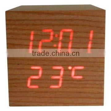 LED Wood Desk Clock with Touch Function and Temperature Show