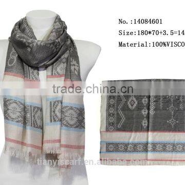 Viscose Long Scarf Woman w Tassels Geometric Design Posited Scarf Hanger